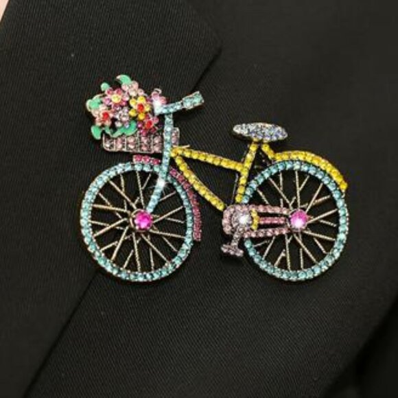 Blue Crystal Bicycle Brooch Handmade Rhinestone Retro Pin, Elegant Fashion Gif - Picture 10 of 11
